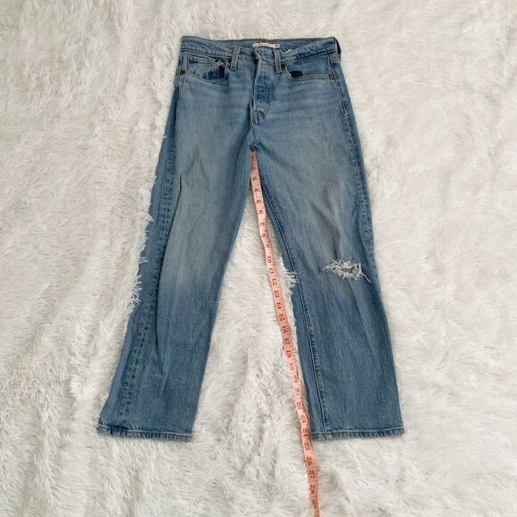 Women Levi's Wedgie Straight Leg High Rise Distressed Denim Jeans Size W28 L26 - Picture 4 of 10